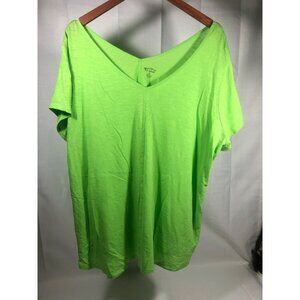 Womens New Directions Weekend V-Neck T-Shirt 2X Bright Green 100% Cotton